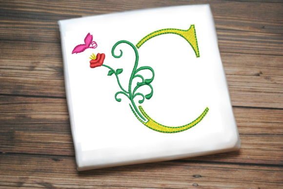 Floral Letter C with Butterfly