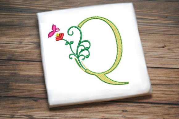 Floral Letter Q with Butterfly
