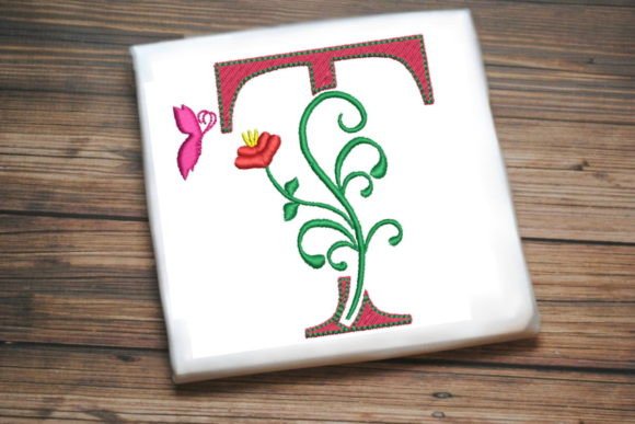 Floral Letter T with Butterfly